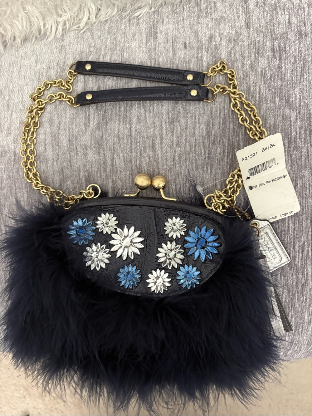 RARE COACH Poppy Jewel Frame Feather Bag Kisslock Chain Purse F21321 NWT